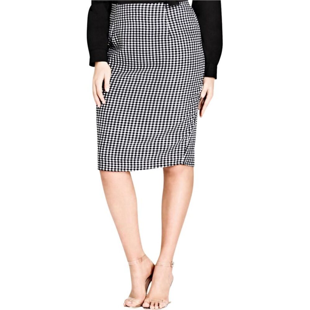 City Chic Womens Plus Size Check Pencil Skirt, NWT